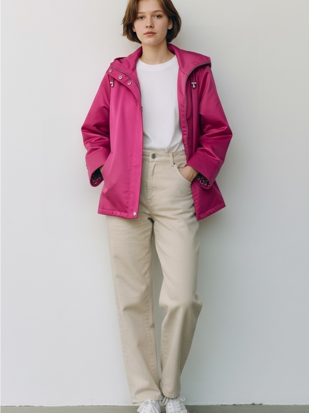 dennis basso Fuchsia Hooded Utility Jacket